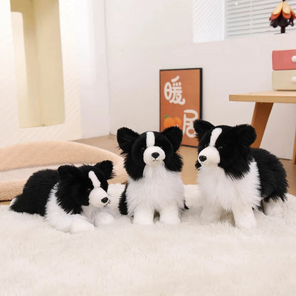 Lifelike Border Collie Plushie Premium Simulation Dog Toy Soft Fluffy Furry Puppy Stuffed Animal Cute Gift for Her