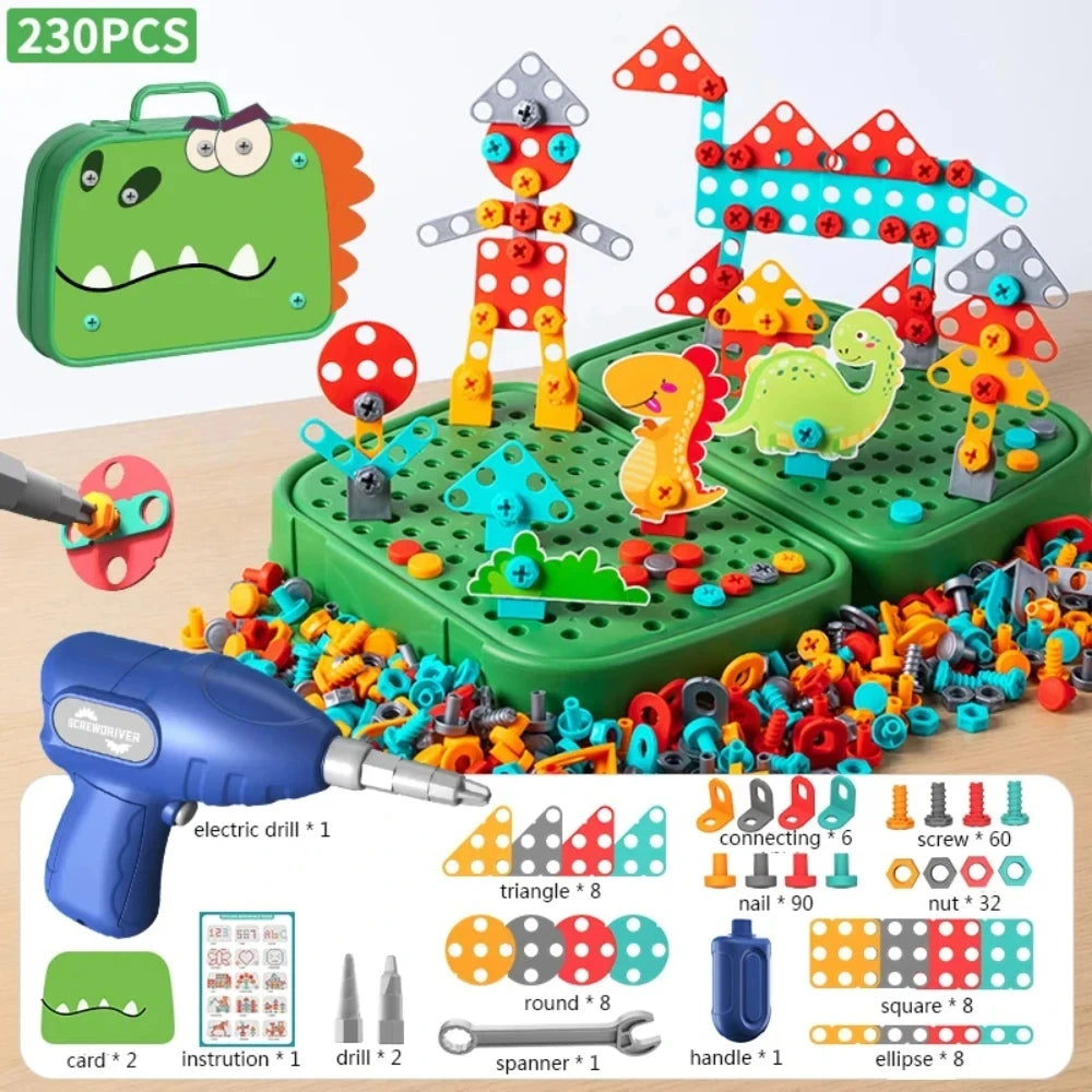 450Pcs Kids STEM Drill Set Creative Mosaic Puzzle Building Blocks Educational Engineering Kit with Screwdriver for Boys Girls