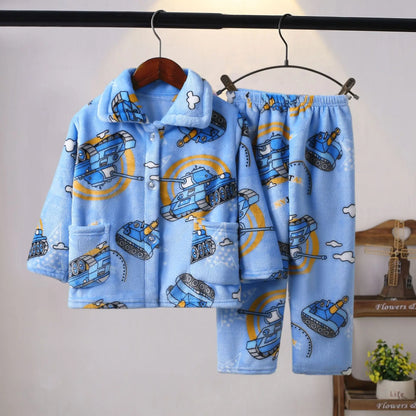 Girls' sleepwear long sleeved flannel children's sleepwear autumn and winter coral fleece boys' baby children's home Clothing se