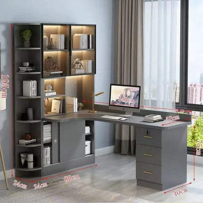 Writing Study Desk Integrated Bookshelf L-Shaped Computer Desk Bookcase Luxury Home Bedroom Office Computer Desk with Drawers