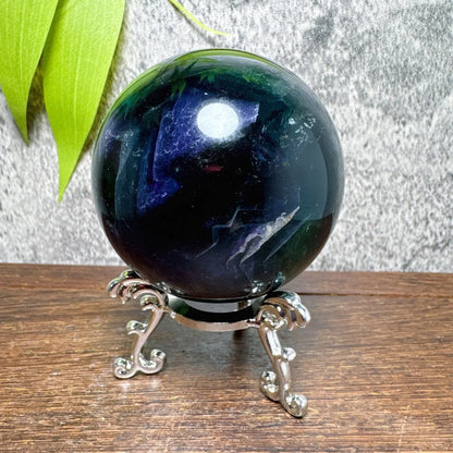 Natural Blue Snowflake Feather Fluorite Spheres Stone Healing Crystal Reiki Energy Home Scene Decorations Gifts+Stand