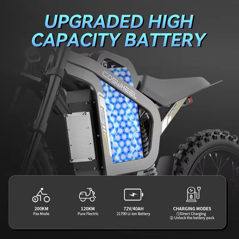 Readygo COSWHEEL R19 Electric Dirt Bike 9000W High Power 72V40Ah Battery Adult Max96km/h Mountain Ebike for Off-Road Use Lithium