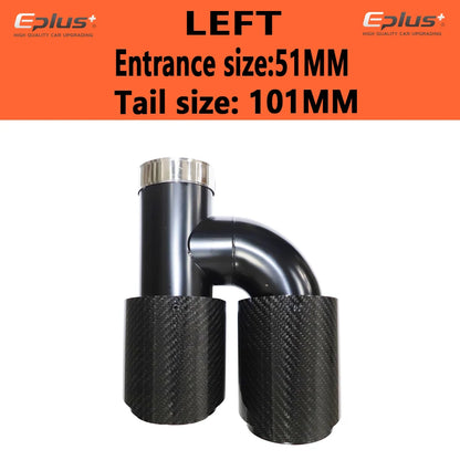 EPLUS Car Carbon Fiber Glossy Muffler Tip H Shape Double Exit Exhaust Pipe Mufflers Nozzle Decoration Universal Stainless Black