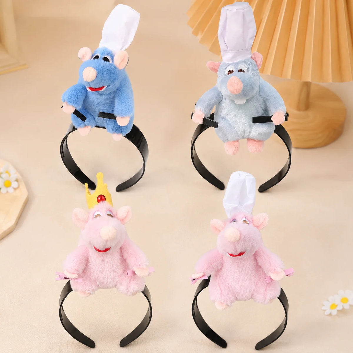 Creative Funny Ratatouille Cartoon Headband Cute Plush Mouse Doll Wide-brimmed Hair Clip Hair Accessories Headwear