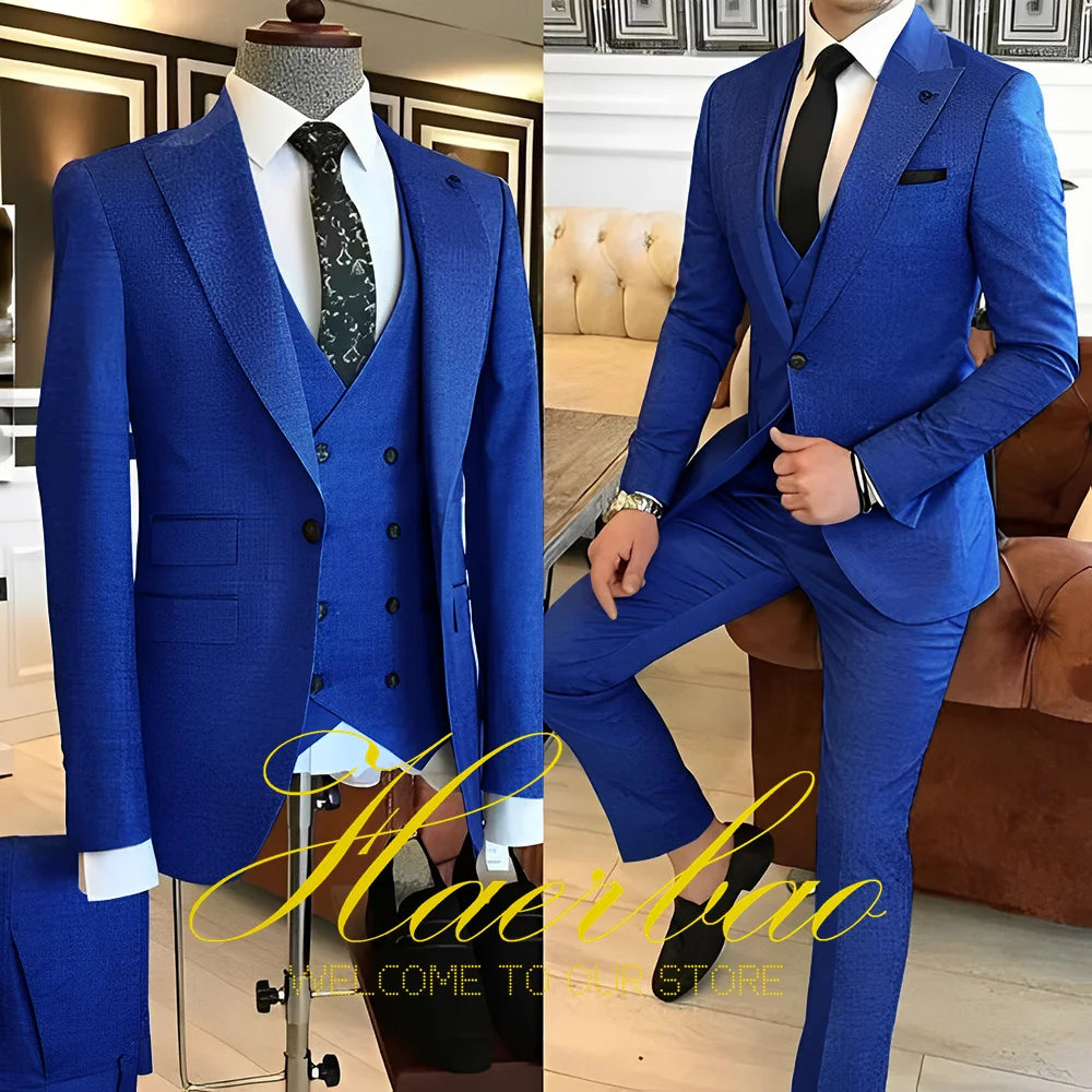 Navy Blue Men's Suit Business Workwear Formal Party Tuxedo Groom Wedding (Jacket Vest Pants) 3-piece Set 2023 Customized