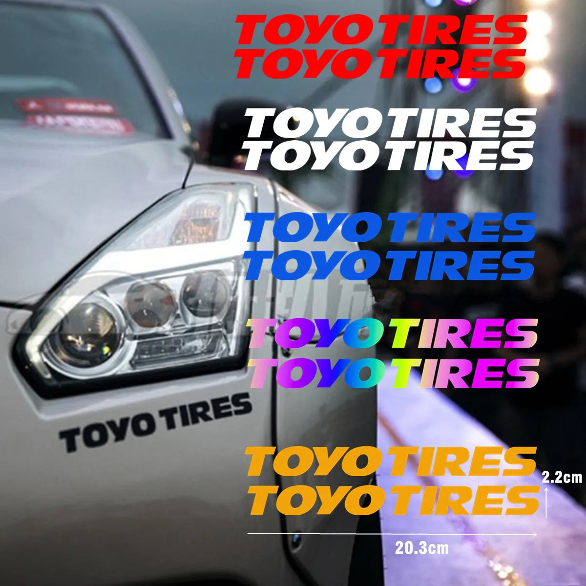 Car Sticker Toyo Tires Logo Windscreen Rear Windshield Hollow Letters Reflective Decals Bumper Door Helmet Modified Accessories
