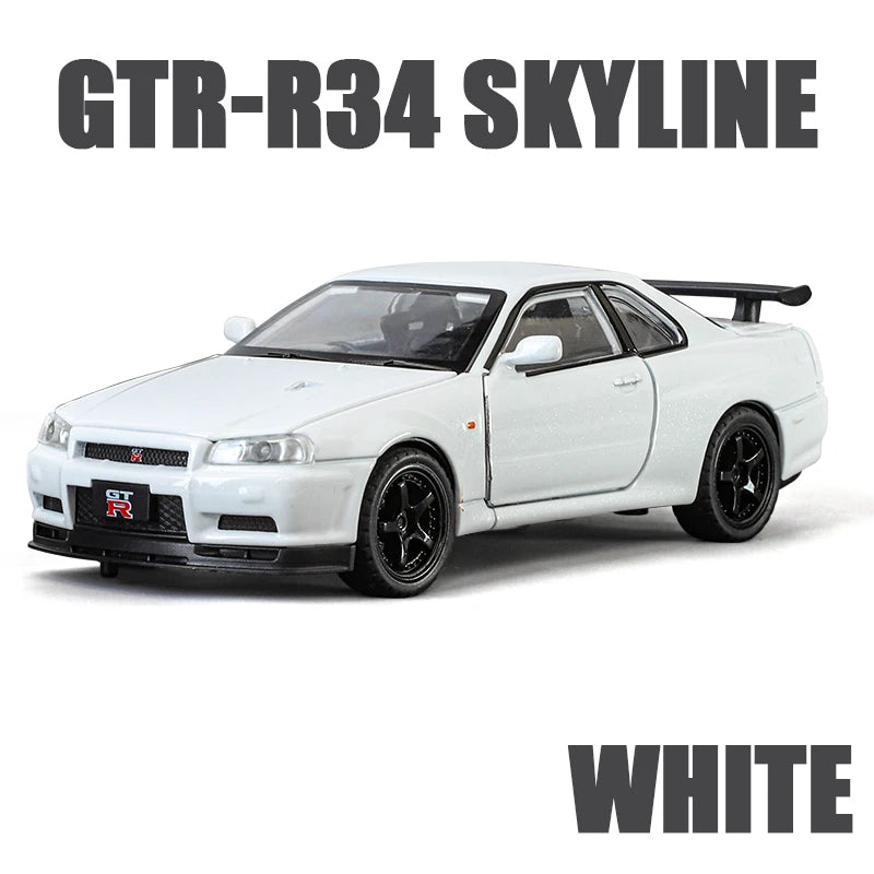 1:32 GTR Modified SKYLINE Supercar Alloy Car Diecast Metal Vehicle Model Sound Light Kids Toy Boy Gift CollectFast Furious Ornam