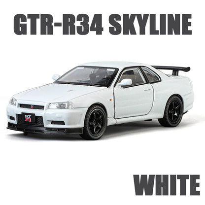 1:32 GTR Modified SKYLINE Supercar Alloy Car Diecast Metal Vehicle Model Sound Light Kids Toy Boy Gift CollectFast Furious Ornam
