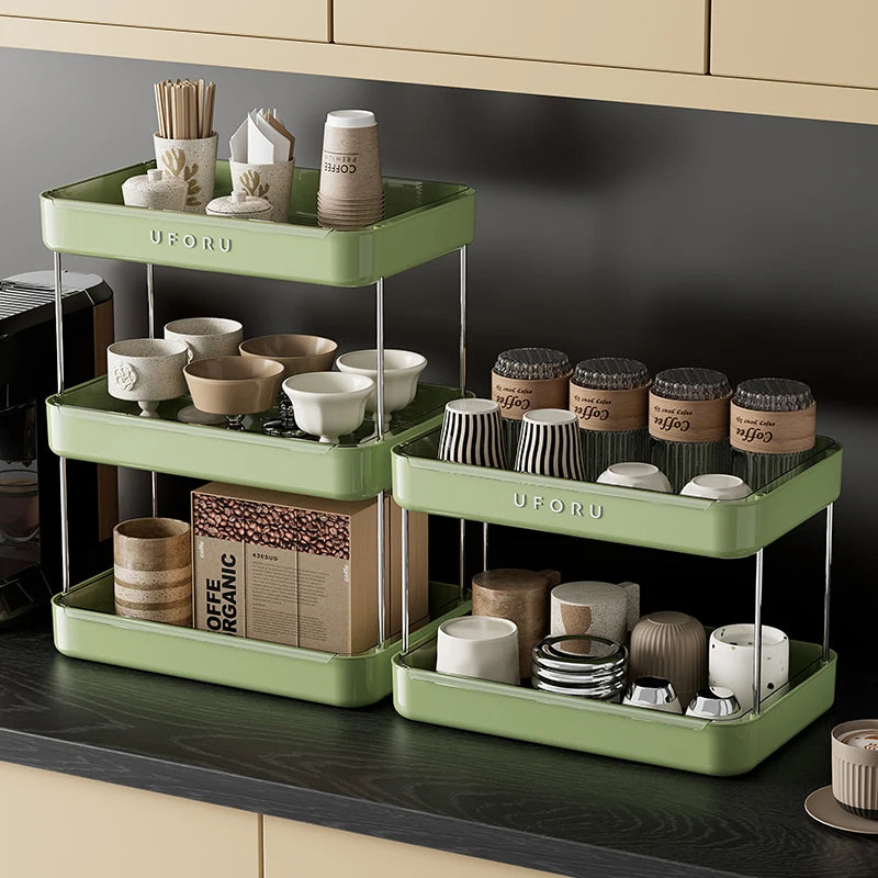 UFORU Kitchen and Multi-Function Drain Cup Rack in Ancient Home Tea Cup Storage Rack with Double Layer Large Capacity Organizer