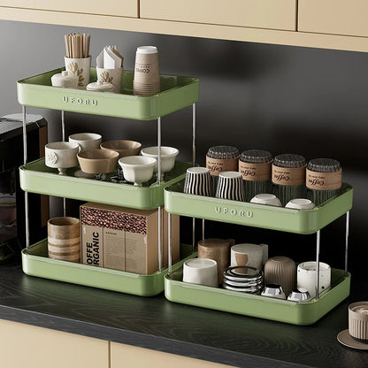 UFORU Kitchen and Multi-Function Drain Cup Rack in Ancient Home Tea Cup Storage Rack with Double Layer Large Capacity Organizer