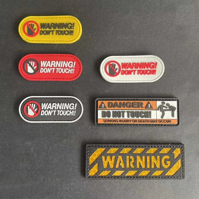 WARNING!DON'T TOUCH! PVC Applique Emblem Glow in Dark,Tactical Patch with Hook,Luminous sticker Morale Badge For Helmet,Backpack
