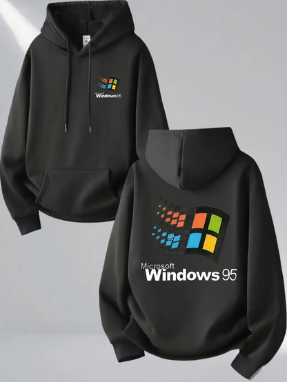 Windows 95 Graphic Vintage for Tech Enthusiasts Casual Streetwear Outfit Print Soft Material Pullover Pattern  Hoodie Unisex Top