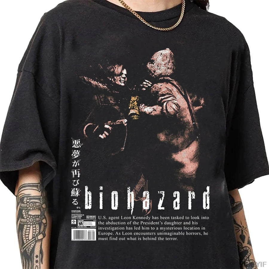 Resident Evil 2 Leon Claire Rpd Station Acid Wash Oversized Cotton T Shirt 2026 Horror Game Graphic Tee for Men Women
