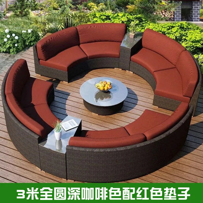 Outdoor round rattan sofa combination garden courtyard semi-circular rattan chair sofa outdoor hotel curved living room sofa