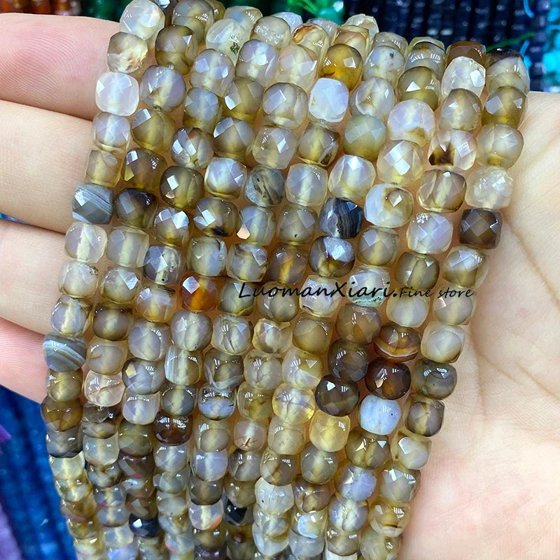 Natural Stone 7-8MM Faceted Square Lapis Lazuli Loose Cube Spacer Beads for Jewelry Making Diy Earrings Bracelets Accessories