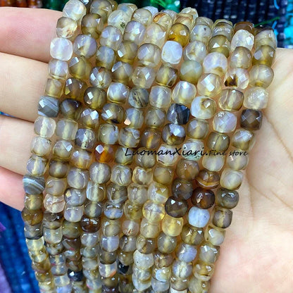 Natural Stone 7-8MM Faceted Square Lapis Lazuli Loose Cube Spacer Beads for Jewelry Making Diy Earrings Bracelets Accessories