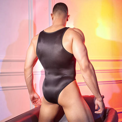 Hot Sexy Oil Glossy Shiny Penis Sheath Bodysuit Men One Pieces Thong Gays Tights Exotic Lingerie Leotard Sissy Sex Porno Clothes