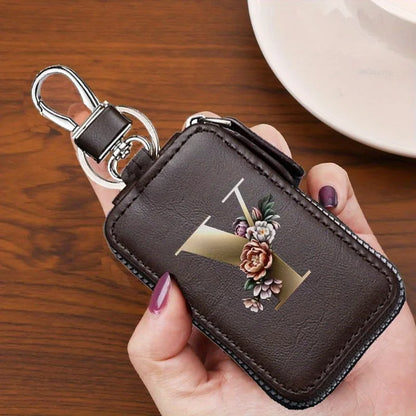 YSB-28 Vintage Alphabet CoffeeKey Pouch A-Z 26 Initial Keychain, Unisex KeyPouch, WalletHolder，Car Key Case, Men'sKey Pouch Gift