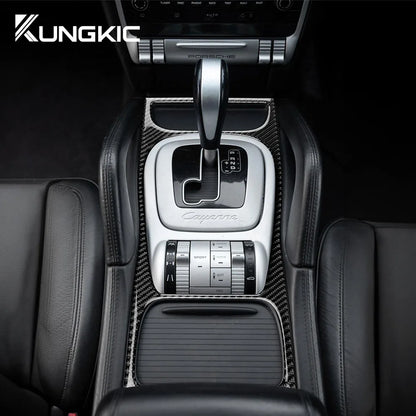 Real Soft Carbon Fiber Sticker For Porsche Cayenne 2003 2004 2005 2006 2007 2008 2009 2010 Gear Shift Panel Interior Accessories