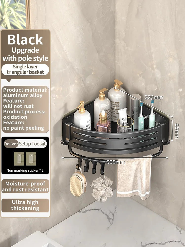 No Need To Drill Wall for Installation Aluminum Bathroom Shelf Shelves Shampoo Rack Storage Holder Kitchen Organizer Wall Rack