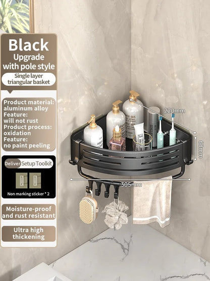 No Need To Drill Wall for Installation Aluminum Bathroom Shelf Shelves Shampoo Rack Storage Holder Kitchen Organizer Wall Rack