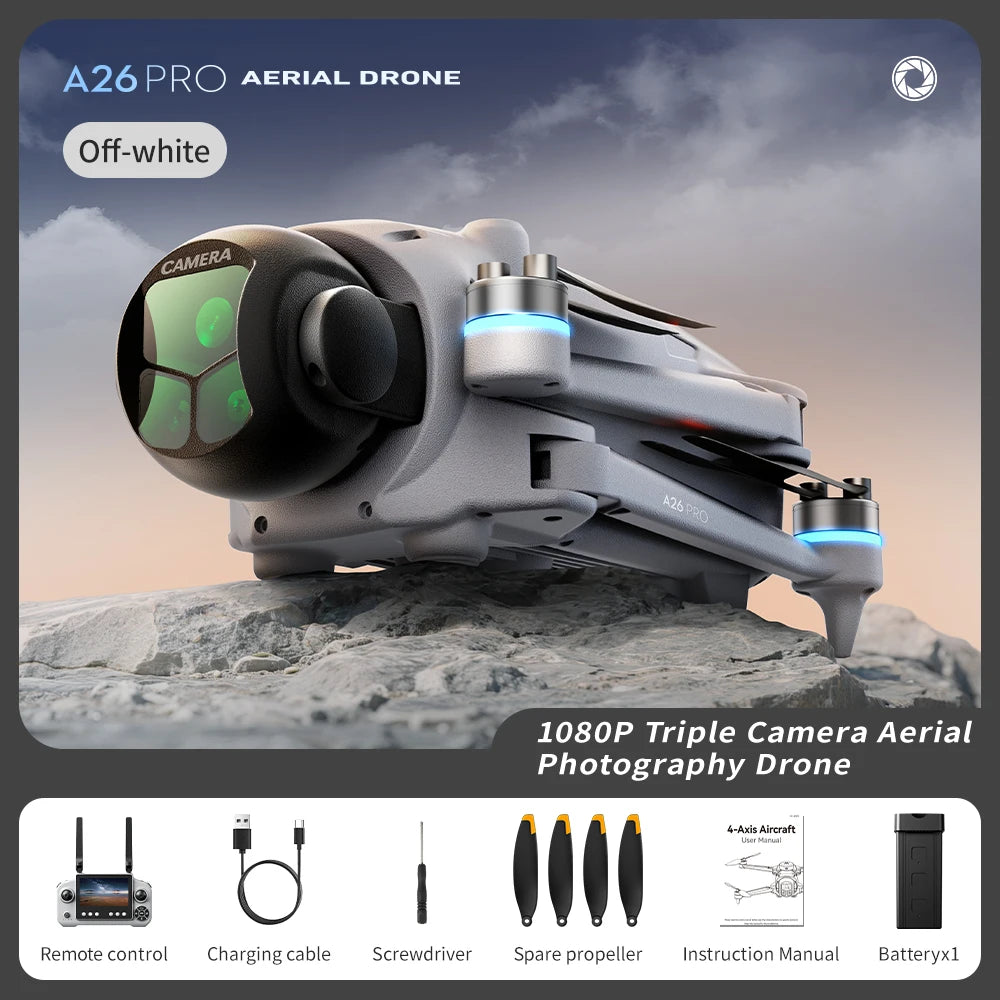 Original A26 Pro FPV HD Drone  4K Triple Camera Brushless Motor Obstacle Avoidance Foldable RC Quadcopter Drone for Adults Kids
