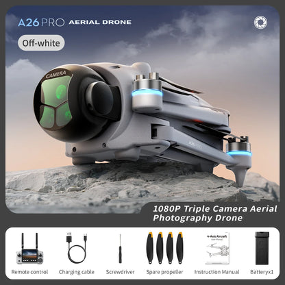 Original A26 Pro FPV HD Drone  4K Triple Camera Brushless Motor Obstacle Avoidance Foldable RC Quadcopter Drone for Adults Kids