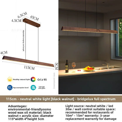2026 New Restaurant Chandelier Made Of Solid Wood For Eye Protection Minimalist Office Tea Room Long Straight Table Hanging Lamp