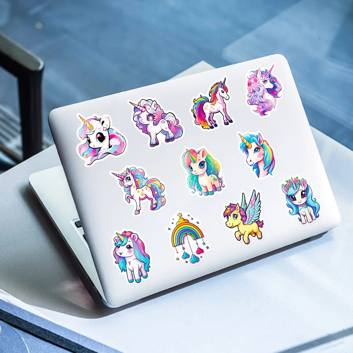 50Pcs Cute Rainbow Unicorn Stickers for Kids Waterproof Vinyl Stickers for Birthday Party Favors Cartoon Decals for Girls Gift