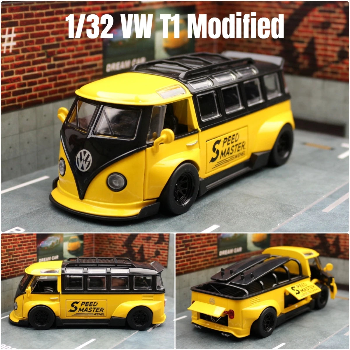 1/32 Volkswagen T1 Minibus Samba JDP Modified Toy Car For Children Diecast Miniature Model Sound & Light Collection Gift Boys