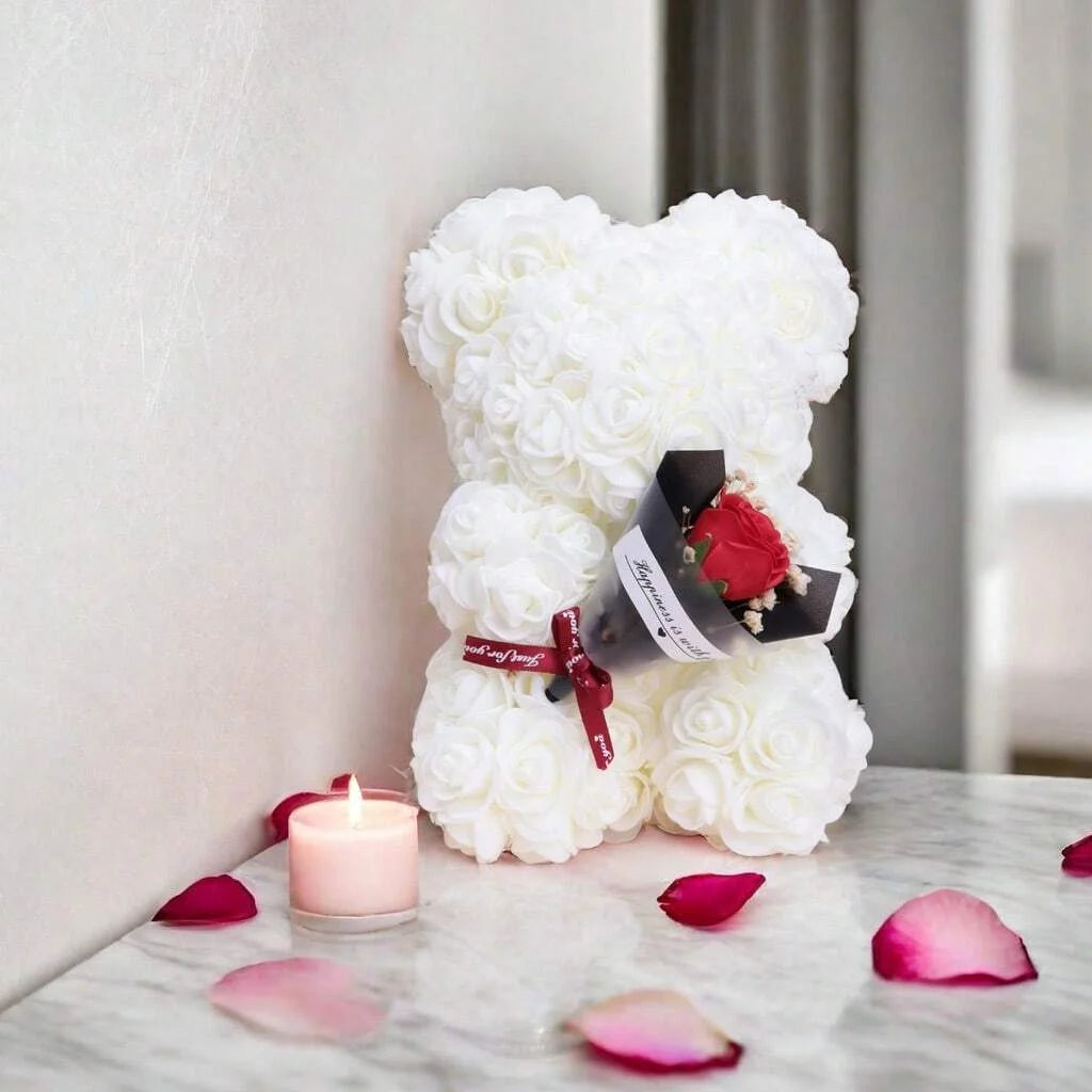 Foam rose teddy bear carry bouquet. Ideal for weddings, Mother's Day, thank you to nurses/teachers or other celebrations!
