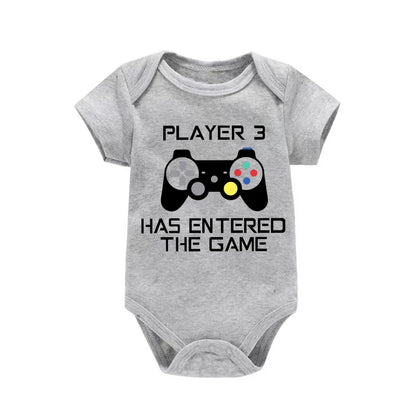 PLAYER 3 Newborn Romper Casual Short Sleeves Baby Boy Clothes Bodysuits Cartoon Graphic Toddler Girls Jumpsuits