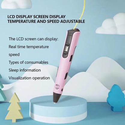 3D Printing Pen for Kids Safe Design LCD Display, DIY Drawing, Holiday Birthday Gift, ABS PLA Educational Intellectual Toy