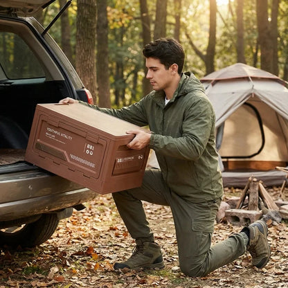 Wooden Lid Folding Storage Box Portable Outdoor Camping Organizer Industrial Storage Bin For Car Trunk Household