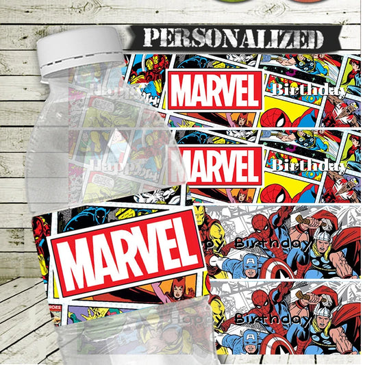 6pcs Marvel Avengers Cartoon Water Bottle Labels Birthday Party decorations Kids Toy Communion Self-adhesive Stickers Supplies