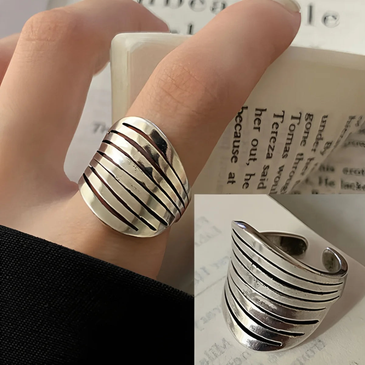 VENTFILLE 925 Sterling Silver Rings INS Fashion Hip Hop Vintage Couples Hollow Lines Punk Thai Silver Party Adjustable  Jewelry