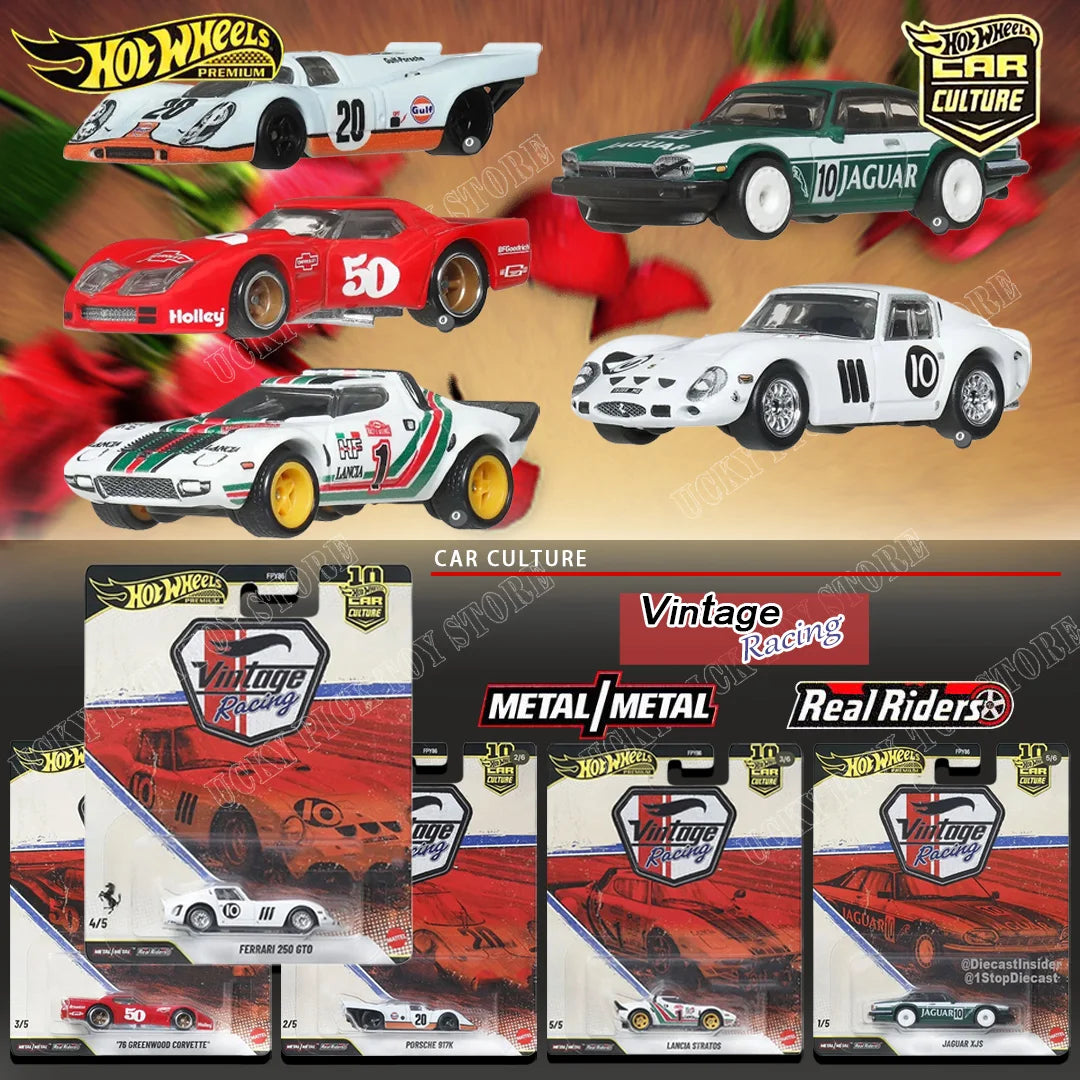 Hot Wheels Premium Series Car Culture FPY86 VR Vintage Racing Porsche 917K Ferrari 250 GTO Jaguar XJS Car Models Die-Cast Toy
