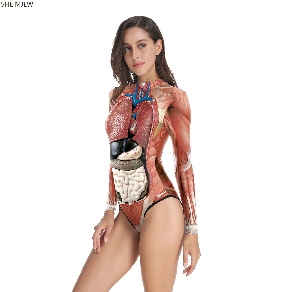 Halloween 3d Party Muscle Jumpsuits Summer Fun Elastic Swimsuit Human Anatomy Print Bodysuit Adult Women Cosplay Costume Tights