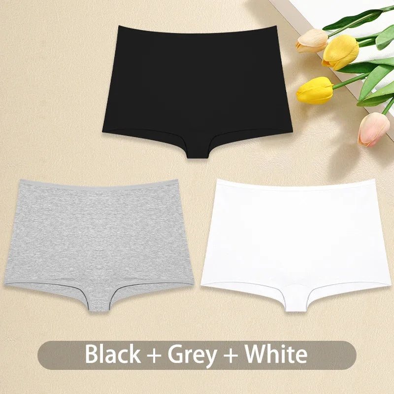 3PCS/Set Women Cotton Panties Sexy Low Rise Boyshorts  Seamless Sports Boxers Female Comfortable Underwear Solid Color Lingerie