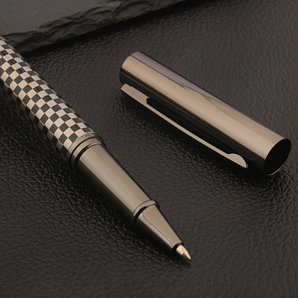 Luxury High Quality Metal Rollerball Pen Gun gray grid chessboard Trim Stationery Office school supplies Writing Ball Pens