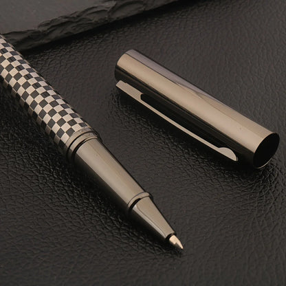Luxury High Quality Metal Rollerball Pen Gun gray grid chessboard Trim Stationery Office school supplies Writing Ball Pens