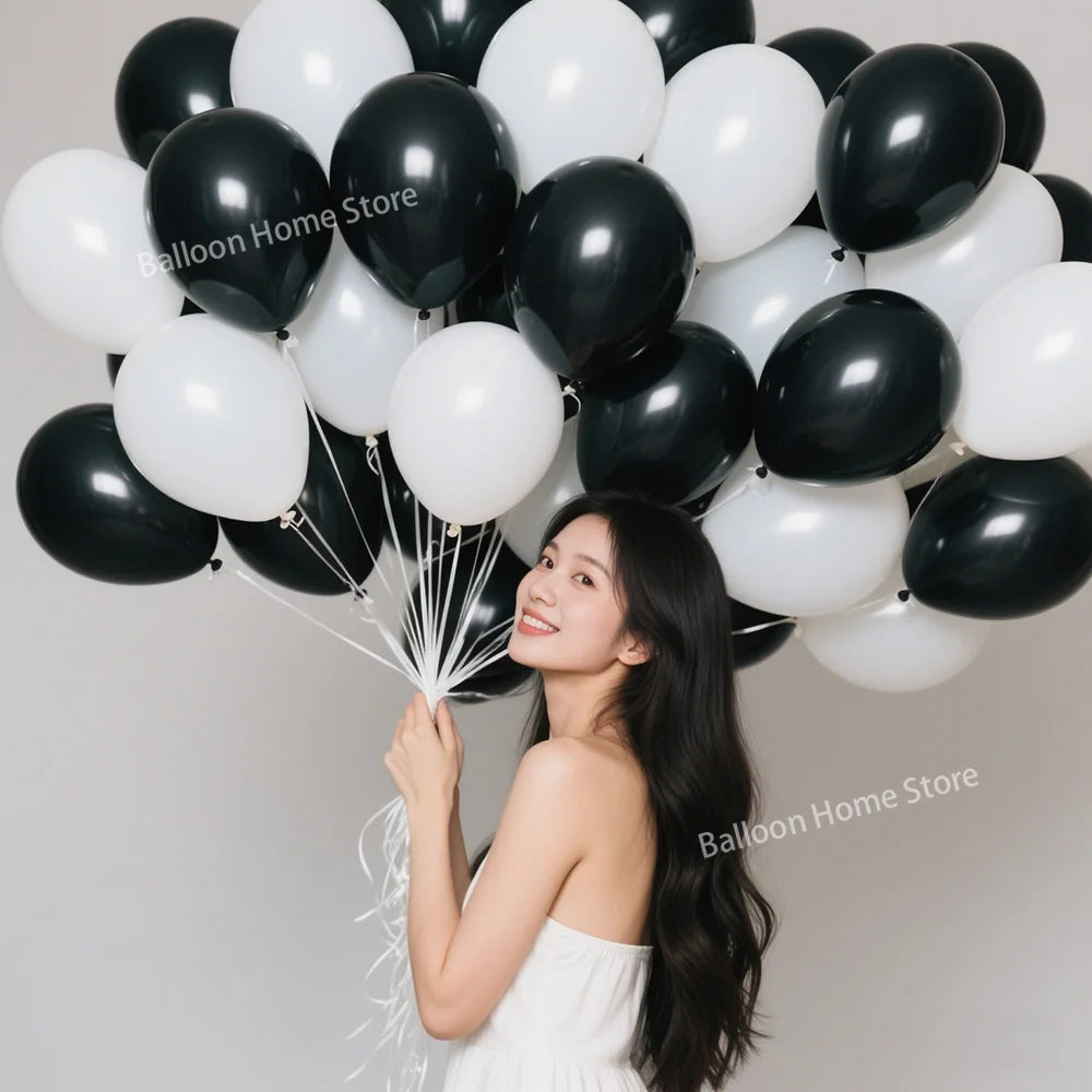 5/10/12/18 Inch Black White Round Matte Latex Balloon Birthday Party Banquet Wedding Baby Bathing Activities Decorative Balloon