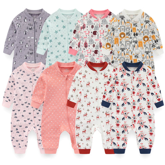 Kiddiezoom 1/2Pcs Fashion Christmas Cartoon 100%Cotton Zipper Baby Boy Girl Rompers Soft Newborn Clothes
