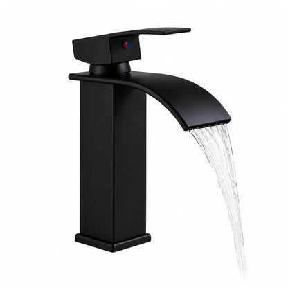 SANIVITAL Basin Faucet Matte Black Waterfall Spout Single Handle Hot Cold Bathroom Sink Mixer Tap Deck Mounted
