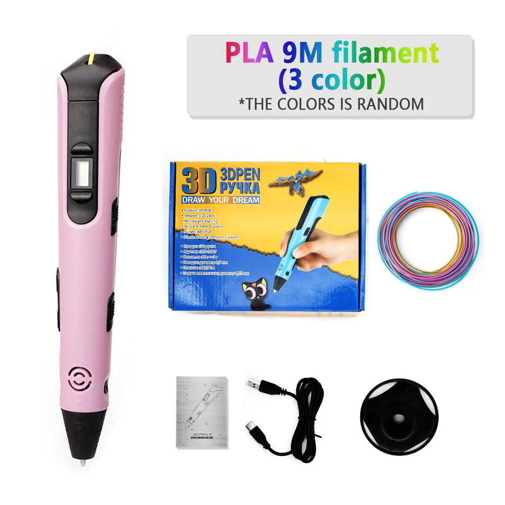 3D Printing Pen for Kids Safe Design LCD Display, DIY Drawing, Holiday Birthday Gift, ABS PLA Educational Intellectual Toy