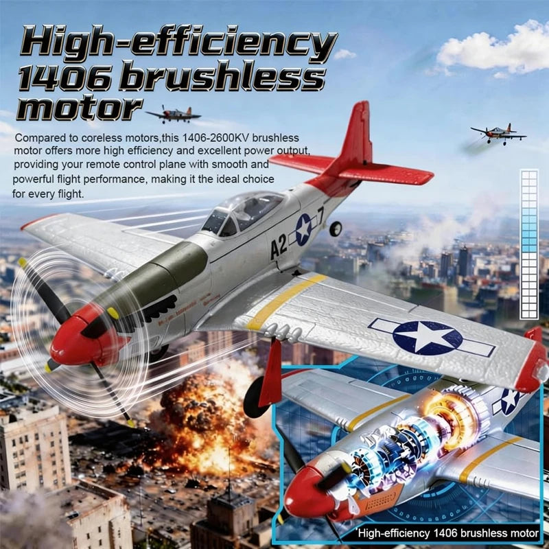New P51D Mustang Remote Control Aircraft 2.4G One Click Aerobatic Flight 5CH Glider RTF Equipped with Xpilot Stability System
