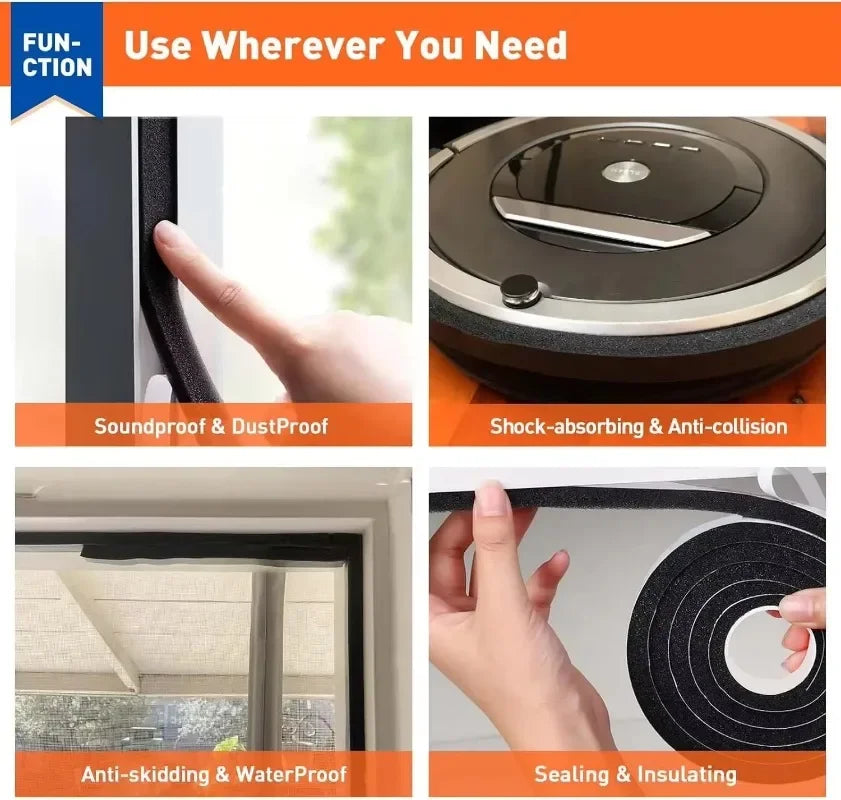 32M Self-Adhesive Foam Window Sealing Strip Weather Stripping Door Resilience Seal Tape Soundproof Windproof Insulation Strips