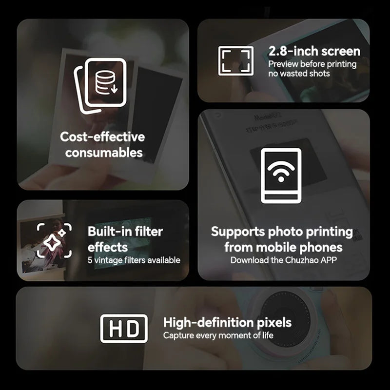 CHUZHAO D2 Hybrid Instant Camera 2.8" IPS Screen WiFi Mobile Photo Printer Retro Digital Camera Cute Birthday Gift