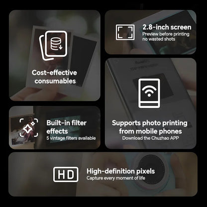 CHUZHAO D2 Hybrid Instant Camera 2.8" IPS Screen WiFi Mobile Photo Printer Retro Digital Camera Cute Birthday Gift