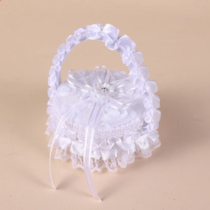 White Lace Heart Shaped Wedding Ring Box with Handle, Bridal Ring Bearer Pillow Box for Ceremony, Engagement Ring Holder Gift